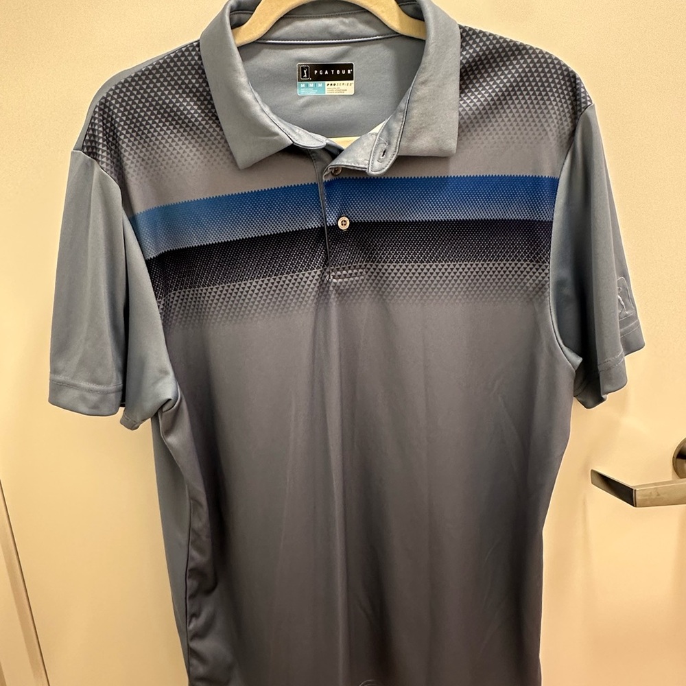 PGA Tour Men's Blue and Gray Polo Shirt